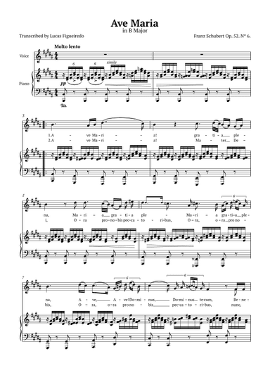 Ave Maria (Schubert) in B Major for Piano and Voice (Lyrics in Latin) (arr. Lucas Figueiredo)