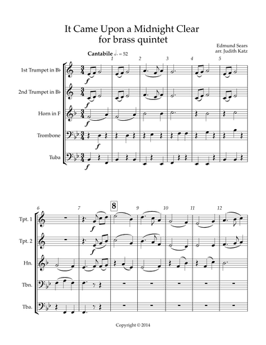 It Came Upon A Midnight Clear - for brass quintet (arr. Judith Katz)