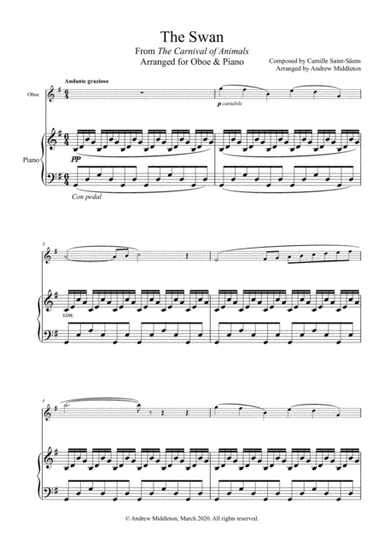 The Swan from The Carnival of Animals arranged for Oboe and Piano (arr. Andrew Middleton)