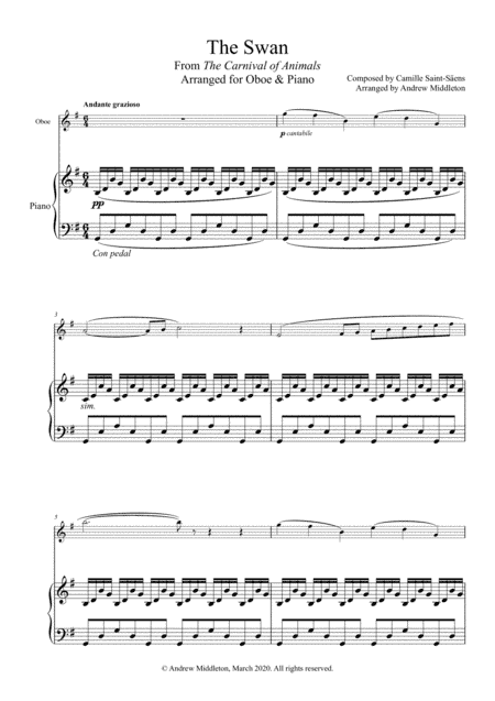 The Swan from The Carnival of Animals arranged for Oboe and Piano (arr. Andrew Middleton)