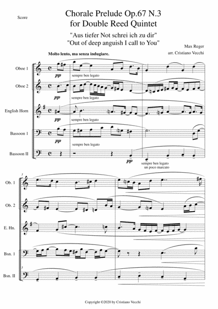 Chorale Prelude Op.67 N.3 for Double Reed Quintet (arr. Cristiano Vecchi)