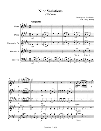 Beethoven: Nine Variations (arr. Larry Wesley)