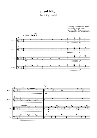 Silent Night for String Quartet in Eb Major (arr. Jps Arrangements)