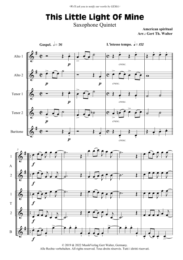 This Little Light Of Mine (arr. Gert Th. Walter)