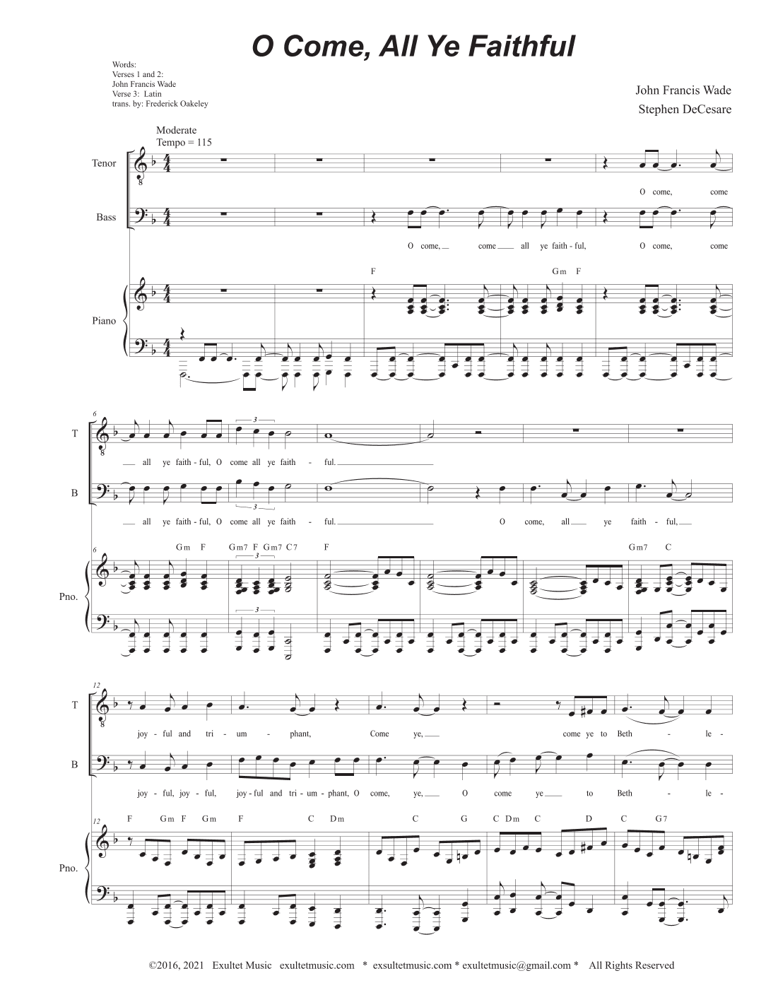 O Come All Ye Faithful (2-part choir - (TB) (arr. Stephen DeCesare)