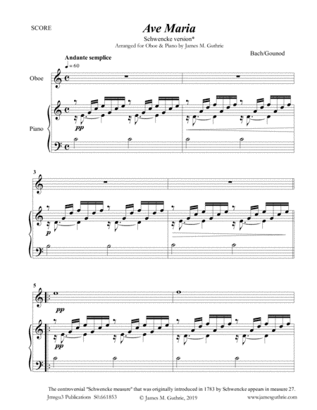 Bach-Gounod: Ave Maria, Schwencke version for Oboe & Piano (arr. James M. Guthrie, ASCAP)
