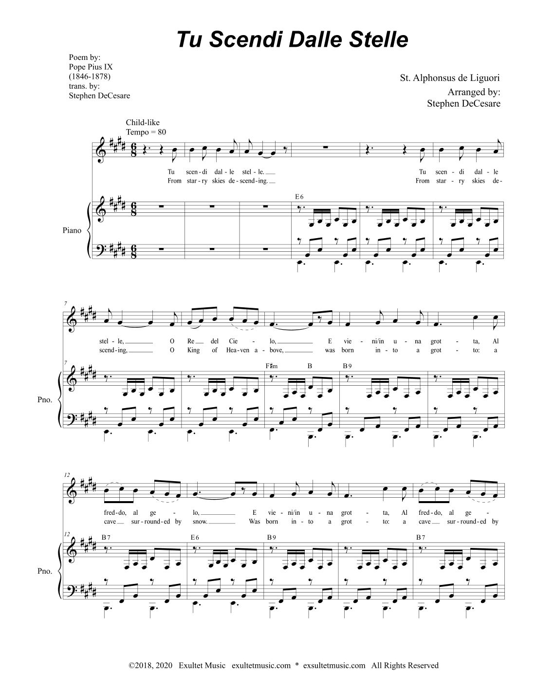 Tu Scendi Dalle Stelle (Unison Choir) (arr. Stephen DeCesare)
