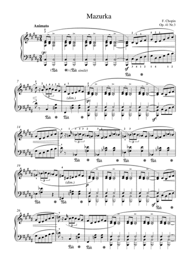 Chopin - Mazurka Op. 41 No.3 for piano solo (arr. MPS)