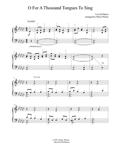 O For A Thousand Tongues To Sing intermed. piano solo (arr. Meryt Wilson)