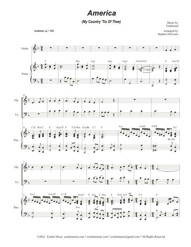 America (My Country, 'Tis of Thee) (Duet for Violin and Cello) (arr. Stephen DeCesare)