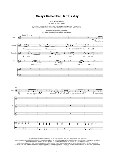 Always Remember Us This Way (arr. Wilfred Reneman)