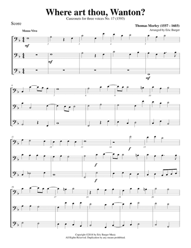 Where art thou, Wanton? for Trombone or Low Brass Trio (arr. Eric Burger Music)
