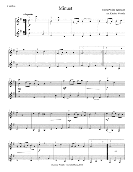 Minuet for 2 Violins by Telemann (arr. Katrina Wreede)