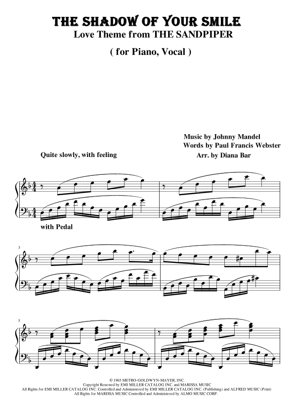 The Shadow Of Your Smile (arr. Diana Bar)