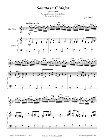 BACH: Sonata in C Major BWV 1033 for Alto Flute & Piano (arr. James Guthrie, ASCAP)