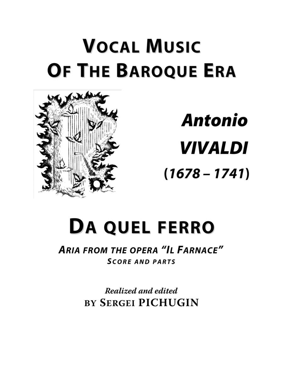 VIVALDI Antonio: Da quel ferro, aria from the opera Il Farnace, score and parts (F minor) (arr. Sergei PICHUGIN)