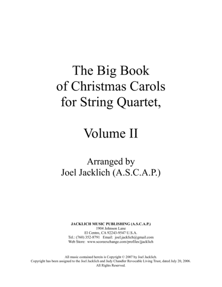 The Big Book of Christmas Carols for String Quartet, Vol. II (arr. Joel Jacklich (ASCAP))