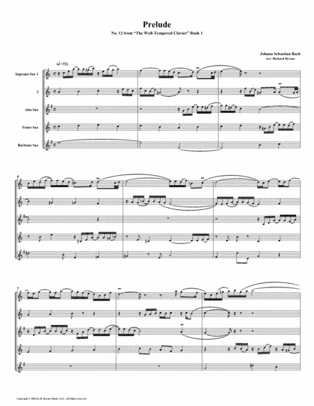 Prelude 12 from Well-Tempered Clavier, Book 1 (Saxophone Quintet) (arr. Richard Byrnes)