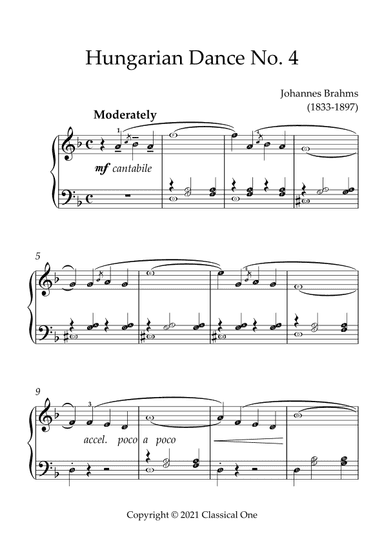 Brahms - Hungarian Dance No.4(With Note name) (arr. MPS)