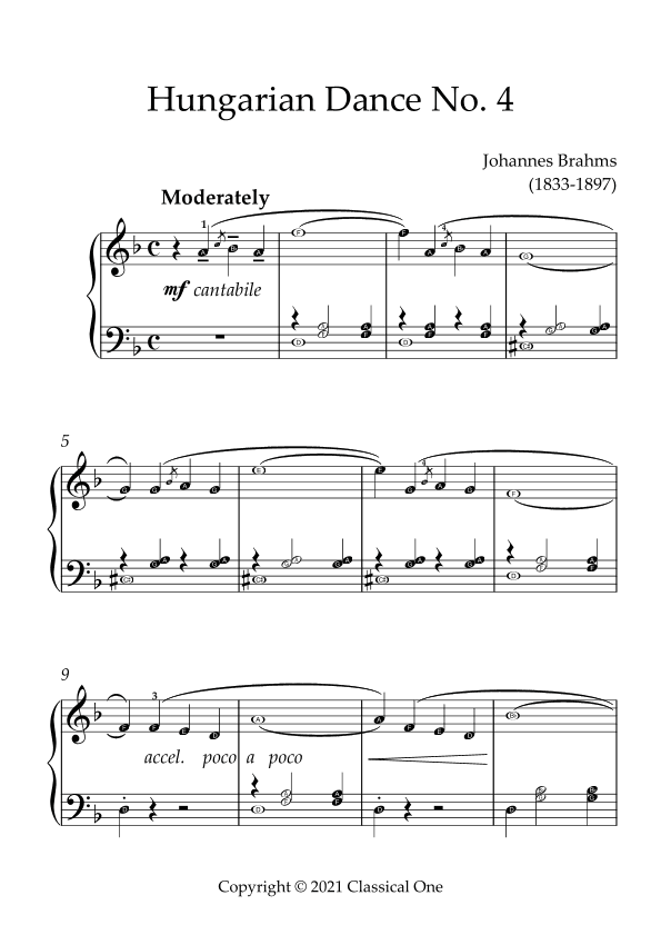 Brahms - Hungarian Dance No.4(With Note name) (arr. MPS)