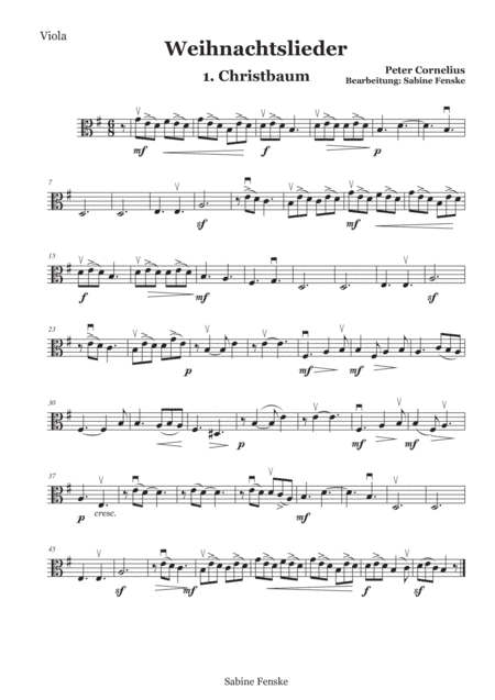 Peter Cornelius Weihnachtslieder - 1. Christbaum - Viola (arr. Sabine Fenske)