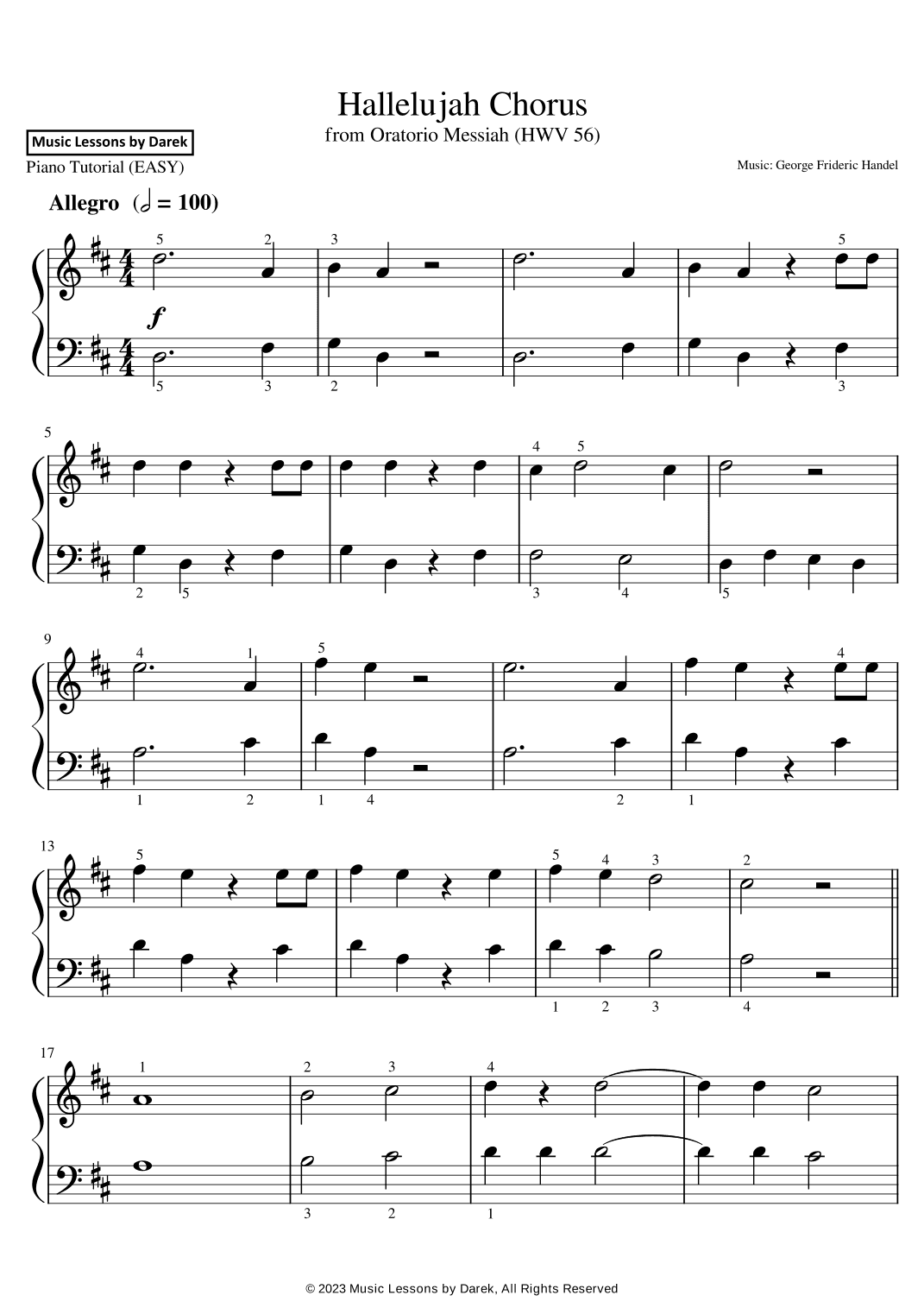 Hallelujah Chorus (EASY PIANO) from Oratorio Messiah (HWV 56) [George Frideric Handel] (arr. Darek)