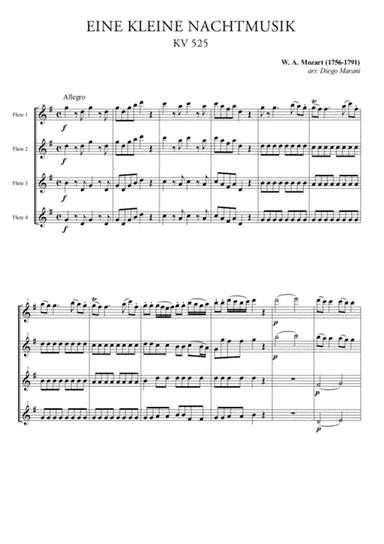 Eine Kleine Nachtmusik for Flute Quartet (arr. Diego Marani)
