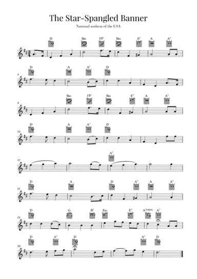 The Star Spangled Banner (National Anthem of the USA) - Guitar - D Major (arr. Cadenza Editions)