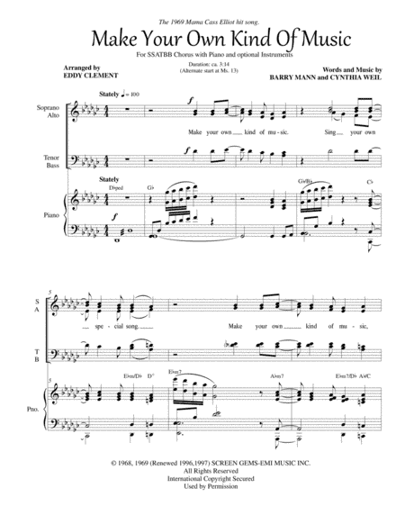 Make Your Own Kind Of Music (arr. EDDY CLEMENT)