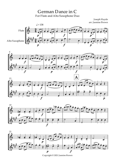 German Dance in C - Flute and Alto Saxophone Duet (arr. Jasmine Brown)