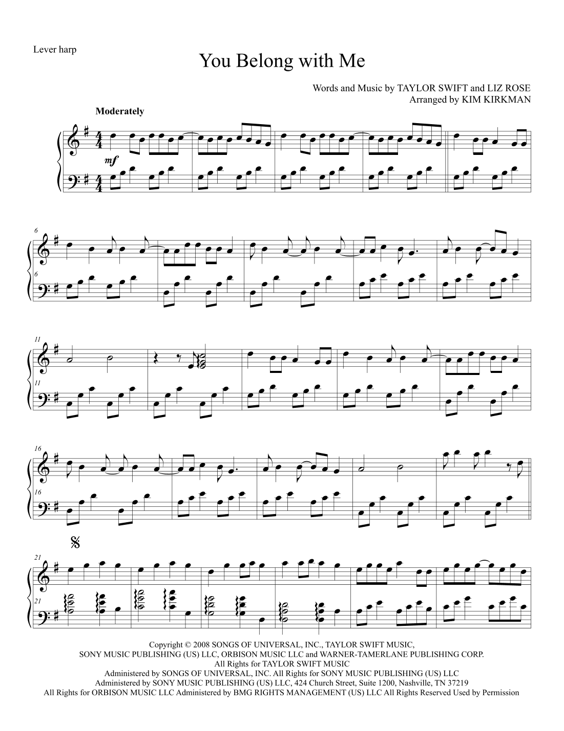 You Belong With Me (arr. Kim Kirkman)
