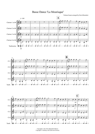 Basse Dance by Susato for Clarinet Quartet (arr. David Burndrett)