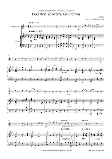 God Rest Ye Merry Gentlemen - Trumpet and Piano (arr. Anne Christopherson GRSM ARCM)