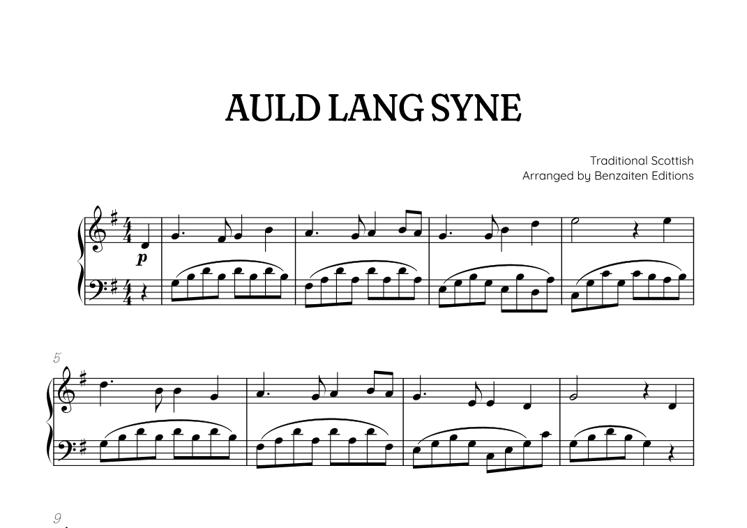 Auld Lang Syne • New Year's Anthem | easy piano sheet music (arr. Benzaiten Editions)
