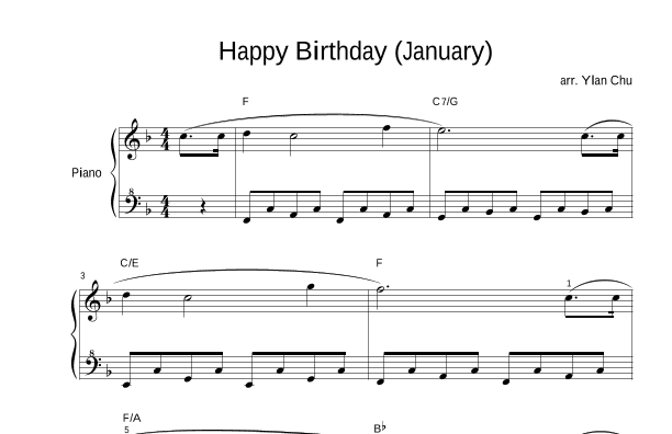 Happy Birthday (January) for Easy Piano / Beginner Piano / Sight Reading (arr. Ylan Chu)