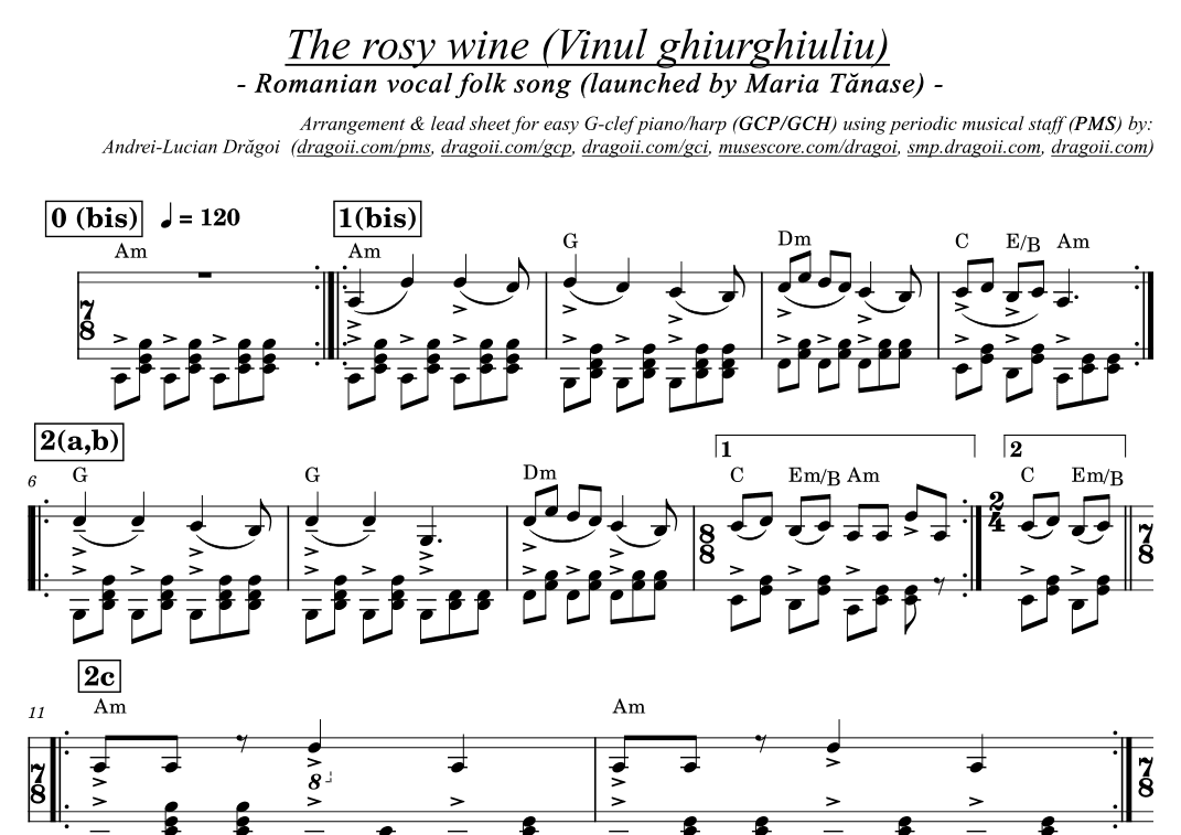 Anonymous - The rosy wine (Vinul ghiurghiuliu) (Romanian traditional) - periodic musical staff (PMS) (arr. Andrei Lucian Dragoi)