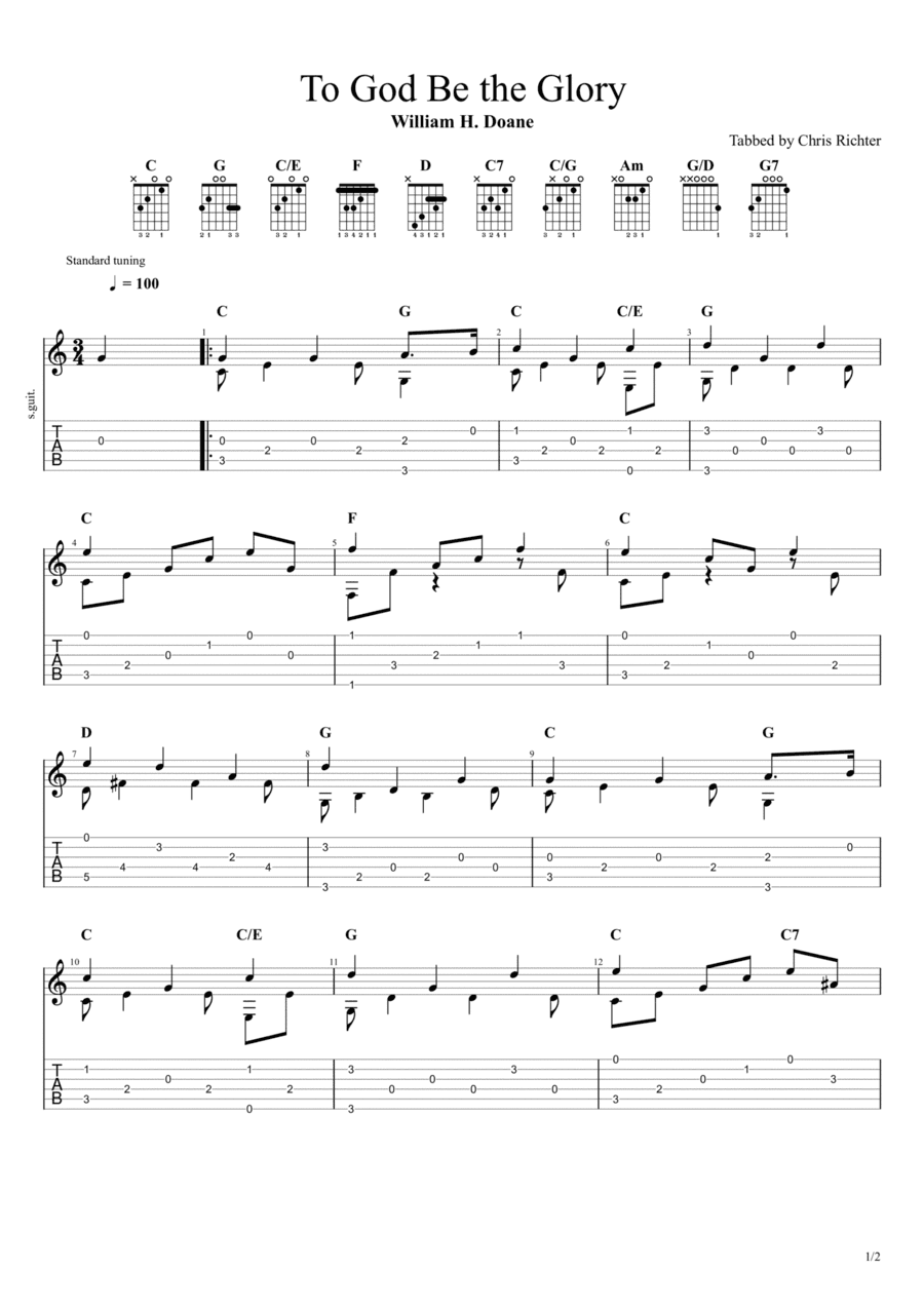 To God Be the Glory (Great Things He Hath Done) (Solo Fingerstyle Guitar Tab) (arr. Chris Richter)