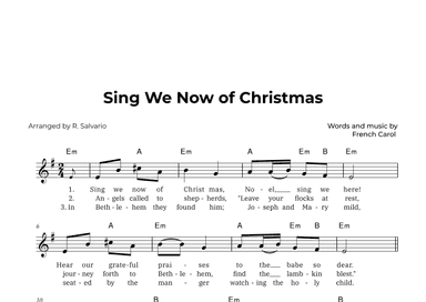 Sing We Now of Christmas (Key of E Minor) (arr. R. Salvario)