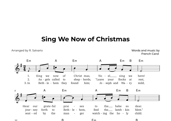 Sing We Now of Christmas (Key of E Minor) (arr. R. Salvario)