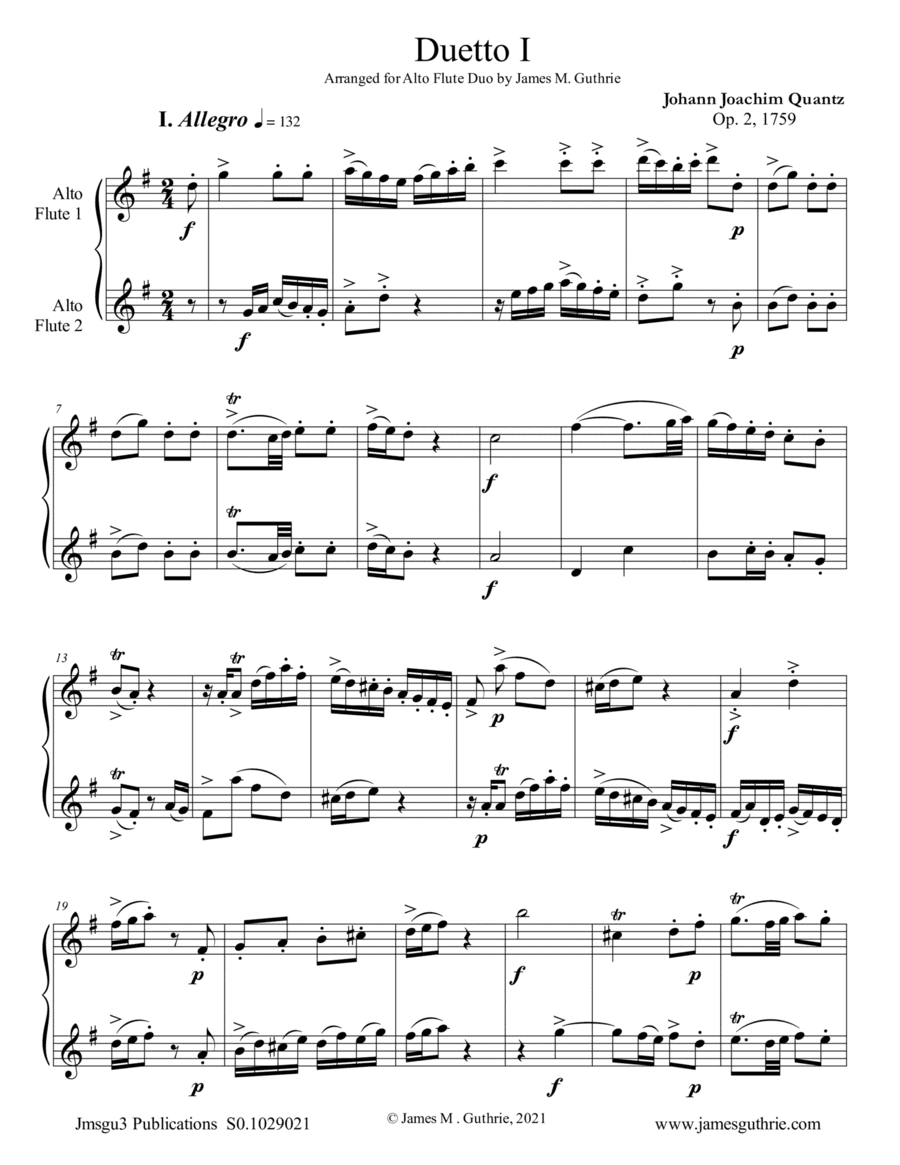 Quantz: Duetto Op. 2 No. 1 for Alto Flute Duo (arr. James M. Guthrie)