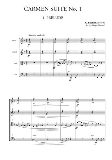Prelude & Aragonaise from "Carmen Suite" for String Quartet (arr. Diego Marani)