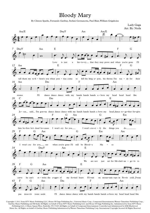 Bloody Mary (arr. Arr. Neda)