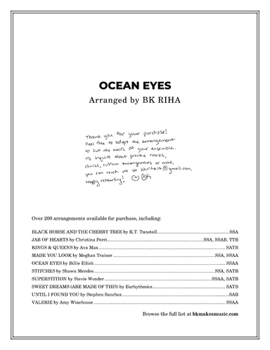 Ocean Eyes (arr. BK Riha / Brandy Kay Riha)