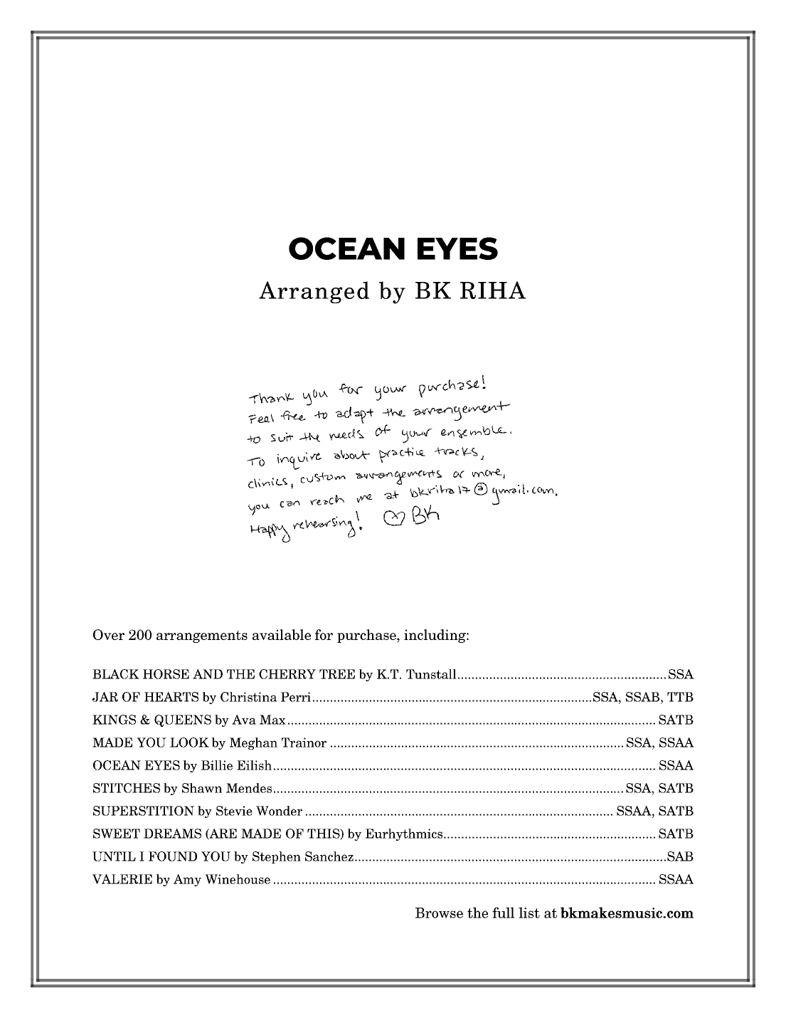 Ocean Eyes (arr. BK Riha / Brandy Kay Riha)