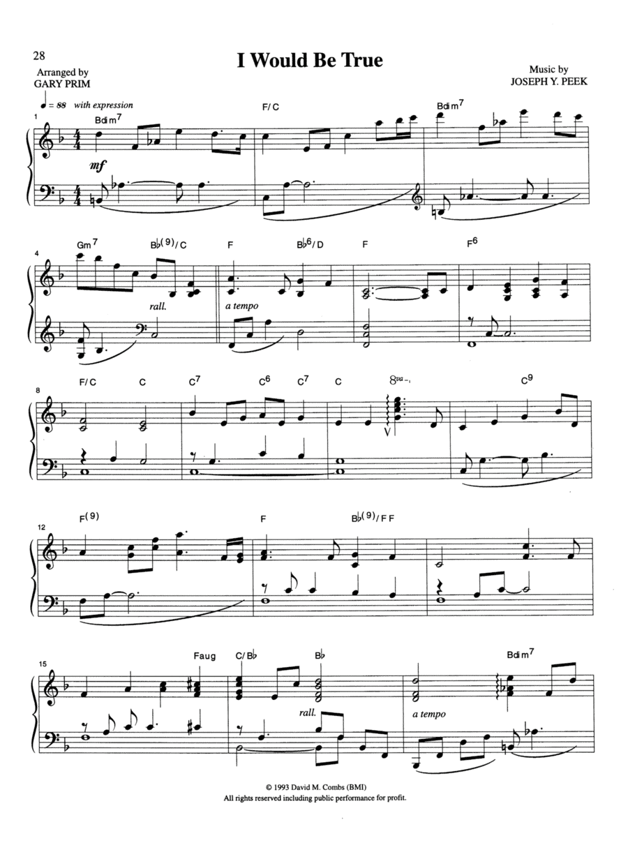 I Would Be True (arr. Gary Prim)