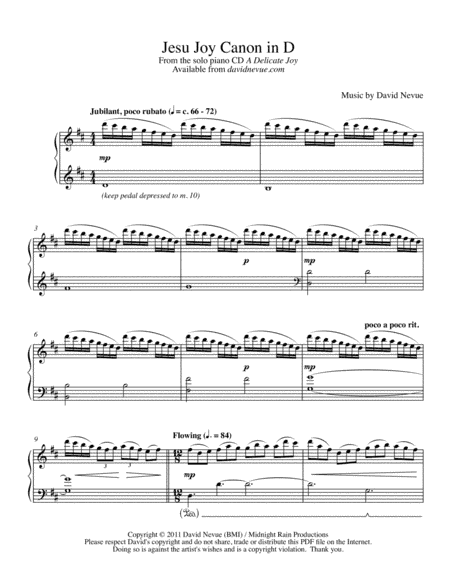 Jesu Joy Canon in D (arr. David Nevue)
