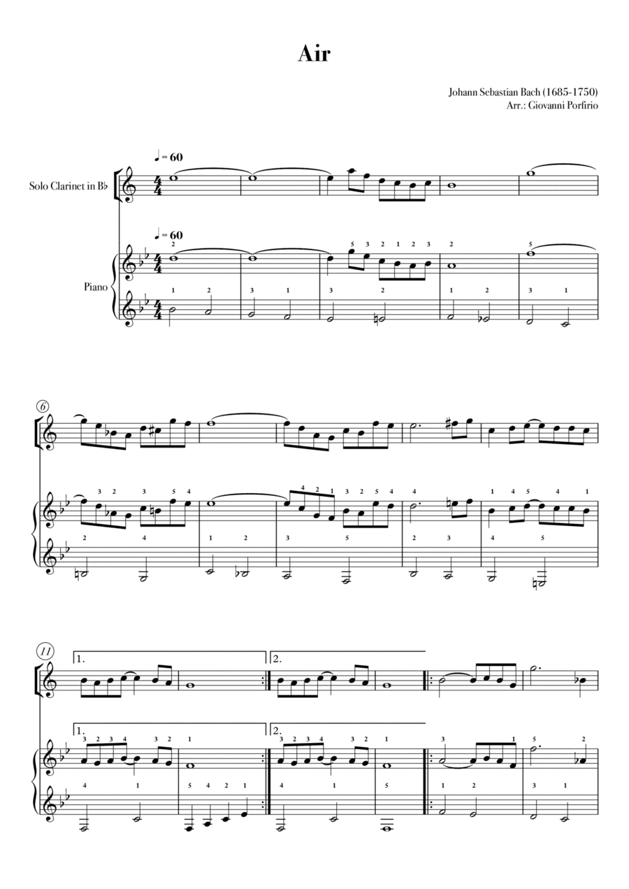 AIR - Bach (Clarinet in Bb and Piano - easy) (arr. Giovanni Porfirio)