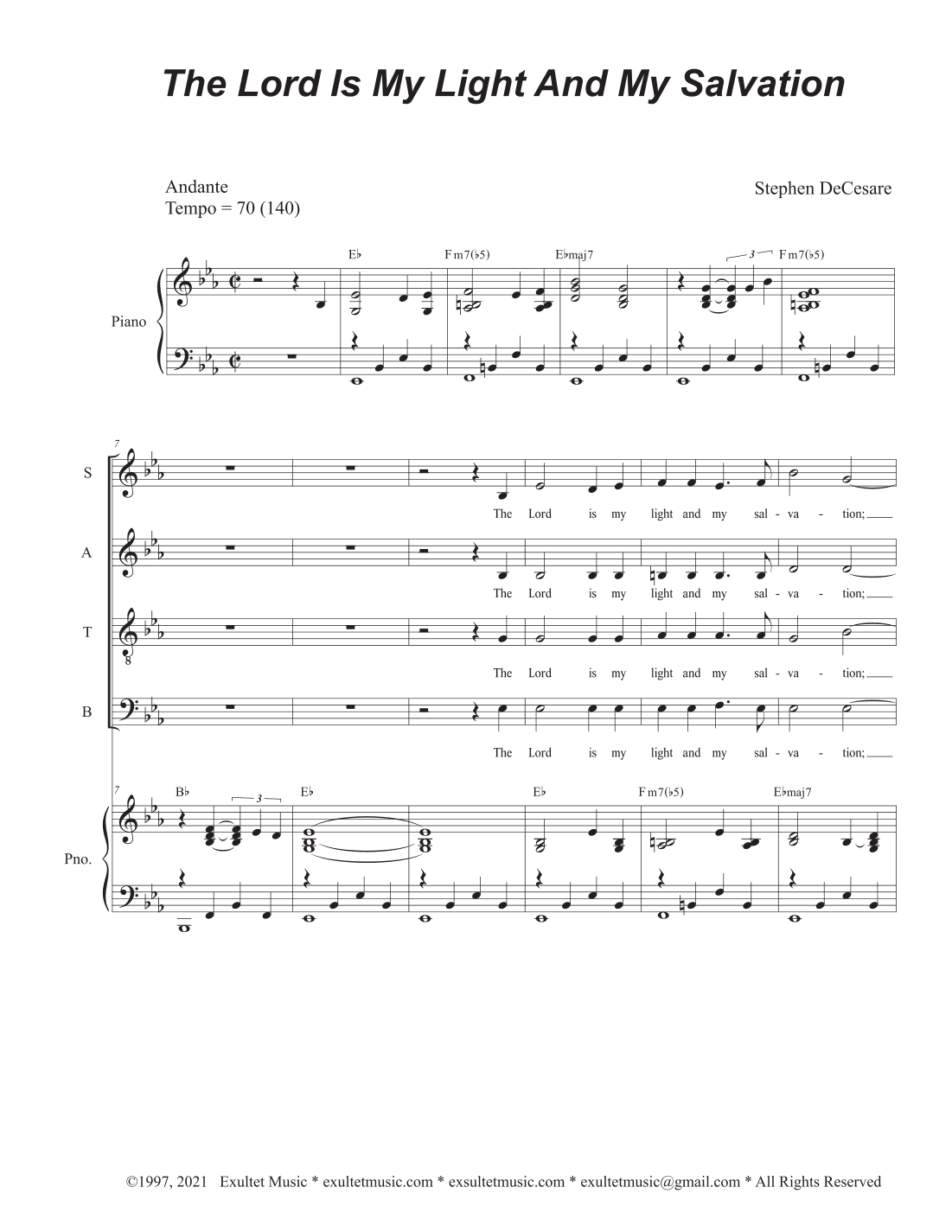 The Lord Is My Light And My Salvation (Vocal Quartet - (SATB)