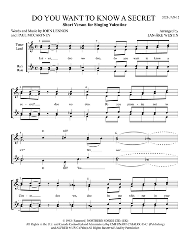 Do You Want To Know A Secret? (arr. Jan-Ake Westin)