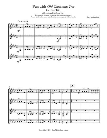 Fun With O! Christmas Tree for Horn Trio or Horn Quartet (arr. Ben Mulholland)